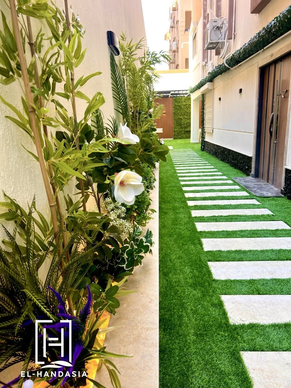 Dense planting against the boundary wall